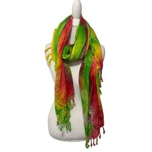Tie Dye Green Orange Multicolor Large Scarf
